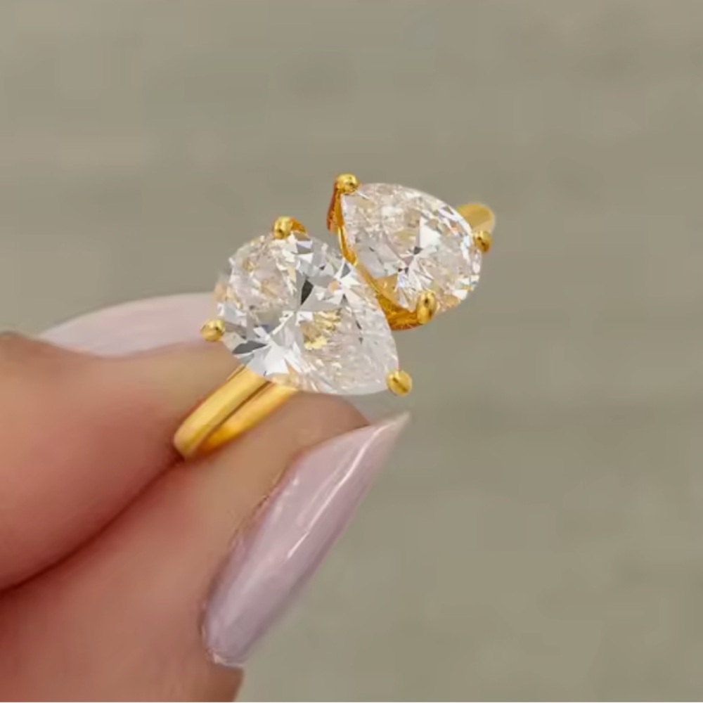 14k 2.75ct Pear Toi et Moi Ring - Picture 8 of 11